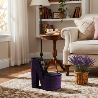 Sunvega High Heel Shoe Design Purple Velvet Jewelry Box with Display Hooks