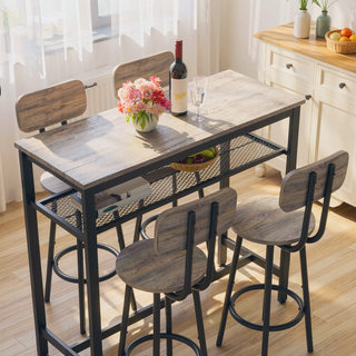 Sunvega Counter Height Square Table Set With 2 Foldable Stools for Kitchen and Apartment