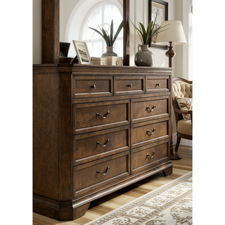 Sunvega Traditional Wood Panel Bed Set with Dresser Mirror and Two Nightstands
