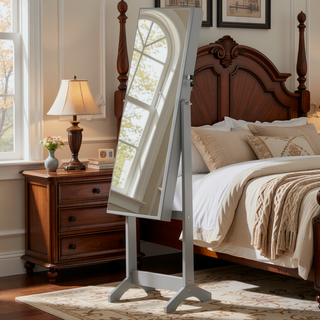 Sunvega Freestanding Lockable Jewelry Cabinet Armoire with Full-Length Mirror and Ample Storage