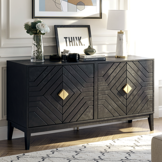 Sunvega 4-Door Sideboard Storage Cabinet with Gold Handles and Adjustable Shelf