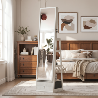 Sunvega Jewelry Cabinet Armoire with Full Length Mirror and Lockable Storage