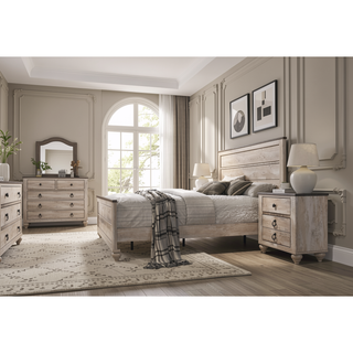 Sunvega Rustic Urban Chic White Wash Finish 4-Piece Queen Bedroom Set