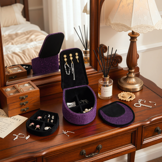 Sunvega High Heel Shoe Design Purple Velvet Jewelry Box with Display Hooks