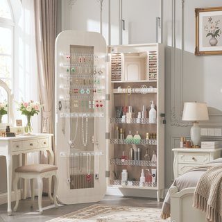 Sunvega Jewelry Cabinet Armoire with Full Length Mirror and Lockable Storage