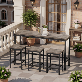 Sunvega Modern Brown Gray Dining Table Set with 3 Stools for Compact Spaces