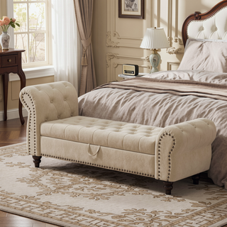Sunvega Tufted Velvet Upholstered Bed Bench with Storage and High Backrest Chaise Lounge