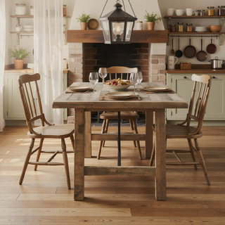 Sunvega Country-Inspired Solid Wood Dining Table with Metal Stretchers Seats 6