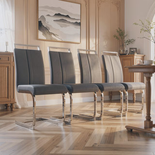Sunvega Modern Faux Leather High Back Dining Chairs with C-Shaped Metal Legs Set of 4