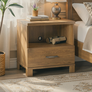 Sunvega Casual Country Style Nightstand with Warm Brown Finish and Single Drawer