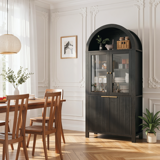 Sunvega Elegant Fluted Tall Arched Pantry Cabinet with Adjustable Shelves