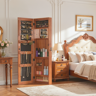 Sunvega Large Capacity Lockable Wall-Mounted Solid Wood Jewelry Armoire with Mirror