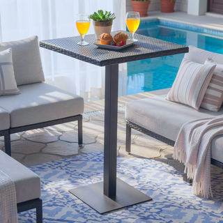 Sunvega Hand Crafted Multibrown Polyethylene Wicker Square Bar Table with Iron Frame