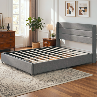 Sunvega Queen Upholstered Platform Bed Frame with Storage Drawers and Headboard