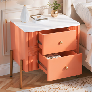 Sunvega Modern Nightstand with 2 Storage Drawers and Golden Metal Handles for Bedroom