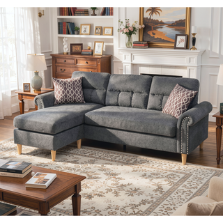 Sunvega Reversible Velvet Sectional Sofa Set with Two Accent Pillows