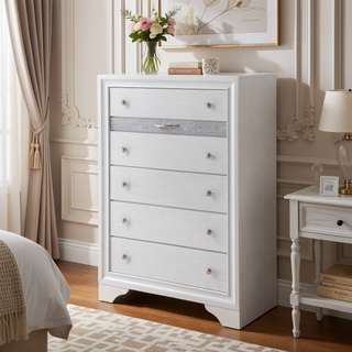 Sunvega Chic Nightstand with Textured Surface and Jewelry Drawer for Bedroom