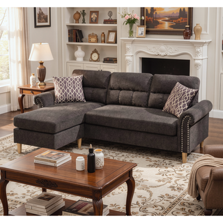 Sunvega Reversible Velvet Sectional Sofa Set with Two Accent Pillows