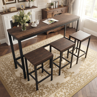 Sunvega Modern Brown Gray Dining Table Set with 3 Stools for Compact Spaces