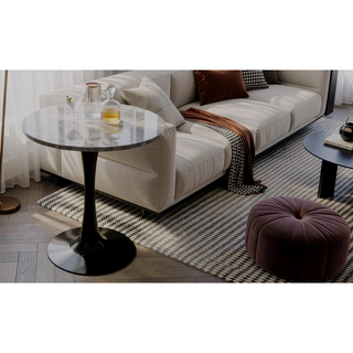 Sunvega Round White Pedestal Side Table with Marble Effect Top for Living Room