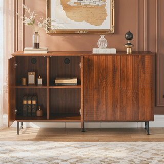 Sunvega Wave Relief Design Wood Sideboard with Iron Legs for Living Room Storage