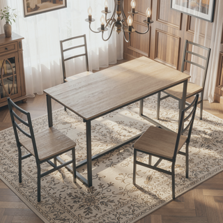 Sunvega Industrial Style Five-Piece Table and Chair Set with Backrest for Various Scenarios