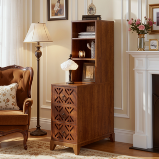 Sunvega American Style End Table with Charging Station Drawers and Arc Design