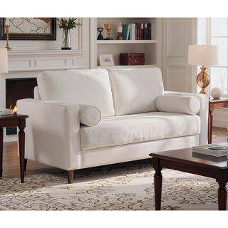 Sunvega Mid-Century Modern Off-White Leatherette Bench-Style Seating with Bolster Pillows