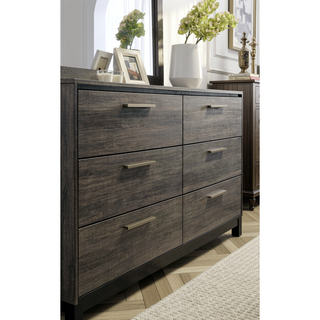 Sunvega Antique Grey Finish Wood King Bed Set with Dresser Mirror Nightstand Chest