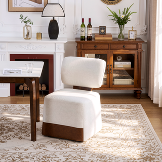 Sunvega Modern Linen Upholstered Armless Dining Chair with Smooth Gliding Casters