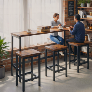 Sunvega 4-Piece Counter Height Dining Table Set with 3 Stools and Footrests