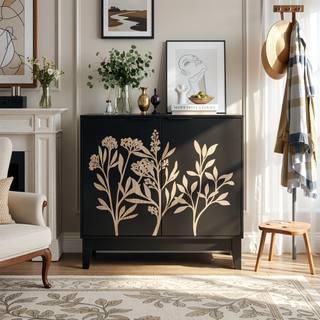 Sunvega Rattan Decorated Storage Buffet Cabinet with Bohemian Style for Living Room