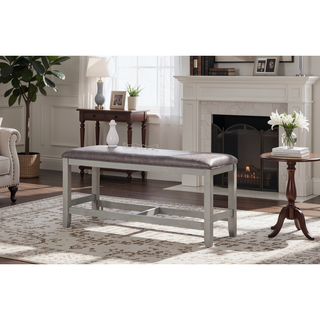 Sunvega Dark Gray Vegan Leather Counter Bench with Acacia Wood Frame