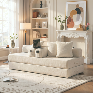 Sunvega Convertible Chenille Folding Sofa Bed with Pillows for Living Room