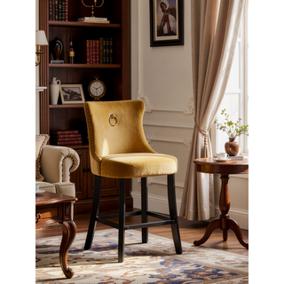 Sunvega Modern Velvet Upholstered Barstools with Button Tufted and Wooden Legs