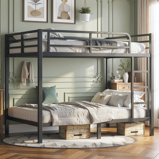 Sunvega Metal Full over Full Bunk Bed for Teens and Adults with Noise Reduction and Storage