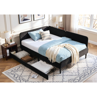 Sunvega Twin Size Upholstered Sofa Bed Frame with 2 Storage Drawers and Velvet