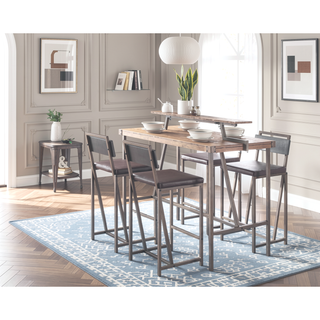 Sunvega Industrial Counter Table with Wood-Pressed Grain Bamboo Top and Removable Shelf