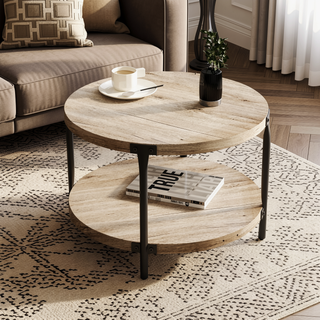 Sunvega Modern Minimalist Round MDF Double-Layer Coffee Table with Open Storage