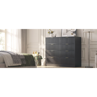 Sunvega Modern Wavy Pattern 6-Drawer Dresser with Ample Storage for Bedroom