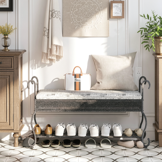 Sunvega Upholstered Entryway Bench with Open Undershelf for Shoe Storage