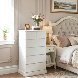 Sunvega Modern White 6 Drawer Tall Dresser with Concealed Handles for Bedroom