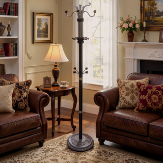 Sunvega 73-Inch Tall Chrome and Wood Coat Rack with Espresso Finish