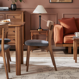 Sunvega Mid-Century Modern Upholstered Dining Chairs with Walnut Finished Frame Set of 2