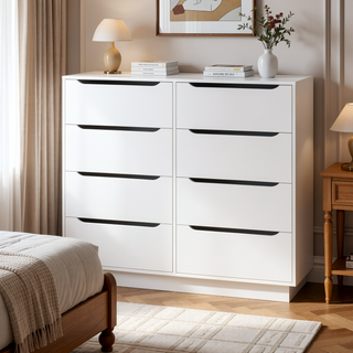 Sunvega 8 Drawer Wooden Dresser with Large Storage for Bedroom Living Room