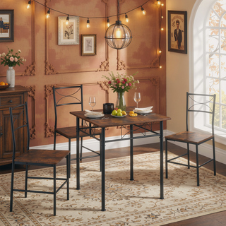 Sunvega Retro Brown Dining Table Set with Ergonomic Chairs for Kitchen and Restaurant