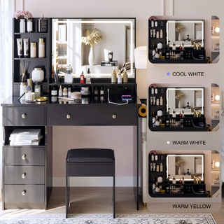Sunvega 41 Inch Large Size Left Drawer Vanity Table with Touch Control LED Mirror