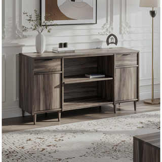 Sunvega Modern Dark Gray Wood Credenza with Ample Storage and Adjustable Shelves