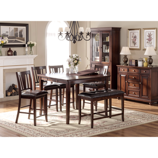 Sunvega Contemporary Tufted Faux Leather Cushion Seat Counter Height Bench Brown Finish