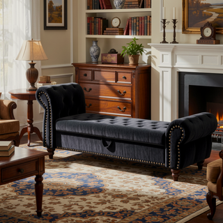 Sunvega Tufted Velvet Upholstered Bed Bench with Storage and High Backrest Chaise Lounge